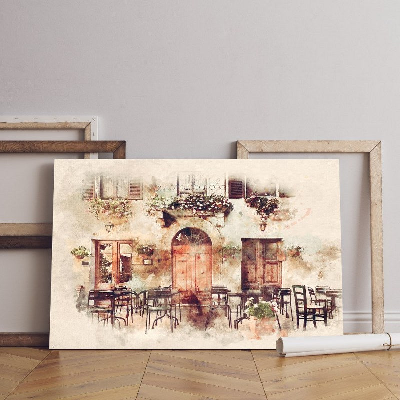 Home Gallery watercolor painting retro romantic restaurant italy Printed canvas wall art   cm