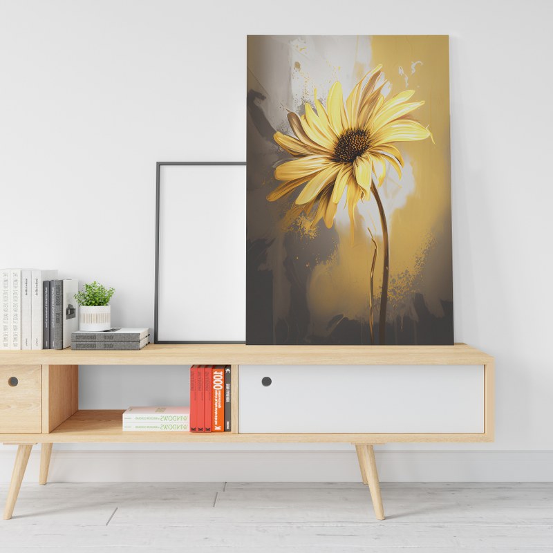 Single Yellow Daisy on black background Printed canvas wall art