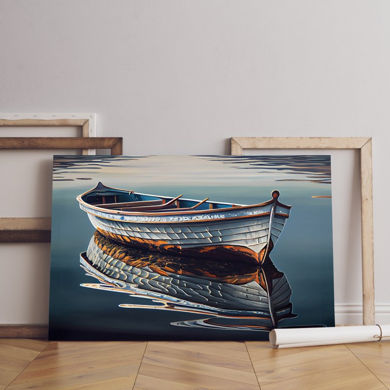 Nautical vessel reflects peaceful autumn landscape Printed canvas wall art