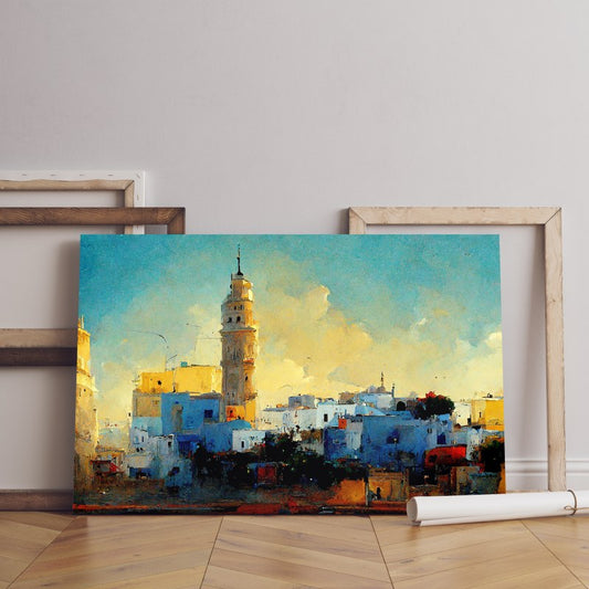 Tunisia city painting illustration tunisia landmarks art Printed canvas wall art