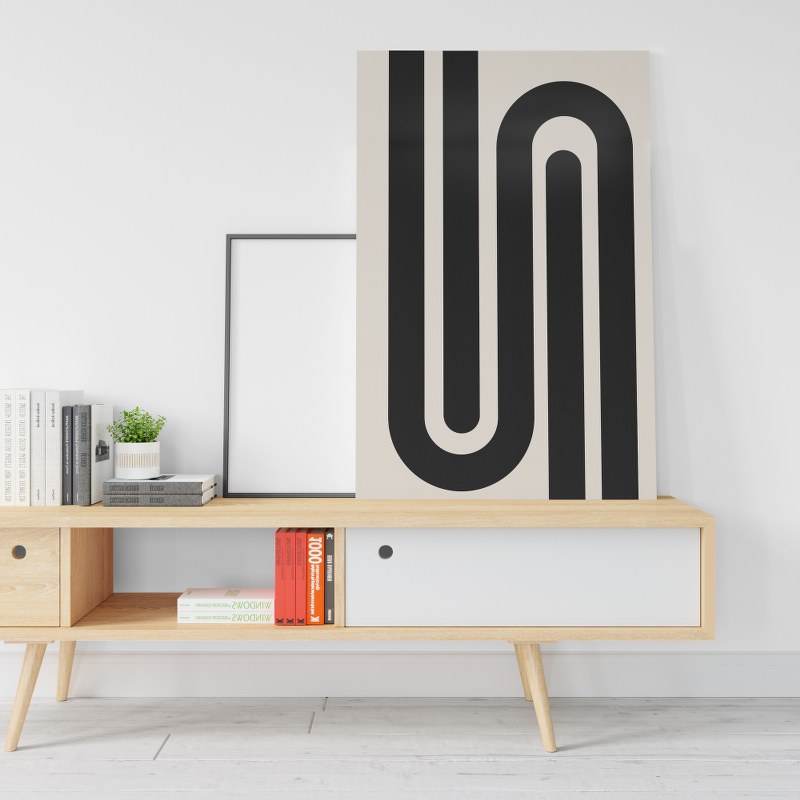 N Geometric Letter with Black and white poster Printed canvas wall art