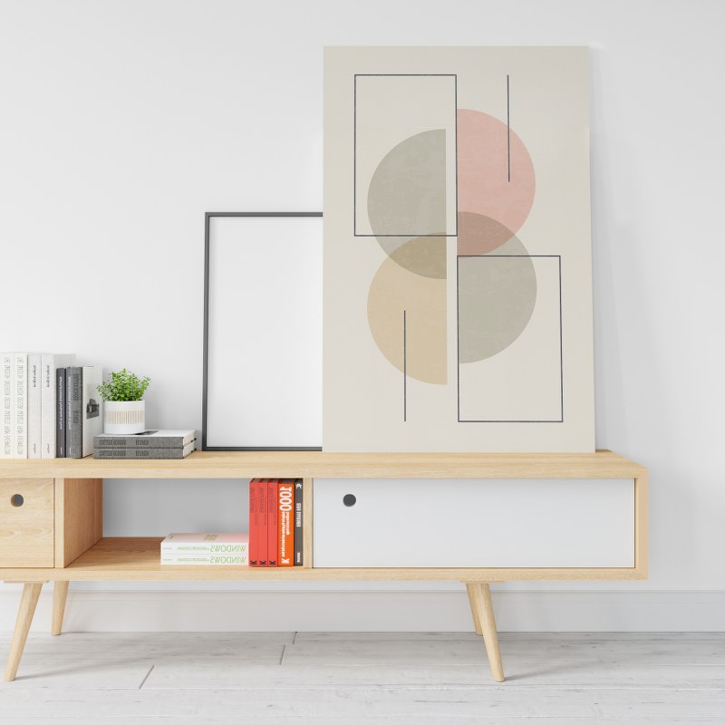 Geometric Abstract Print Muted Colors poster with half shapes on Canvas