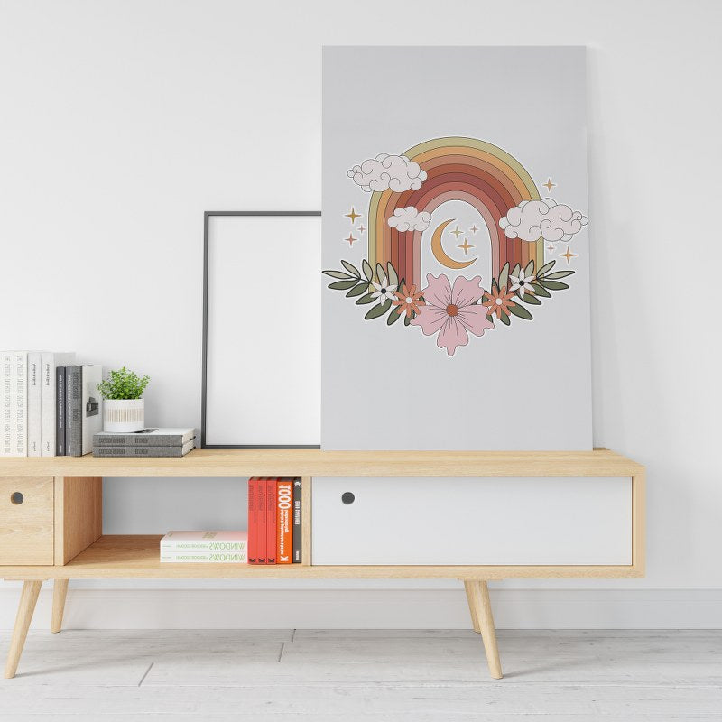 Rainbow mixed with clouds and roses Printed canvas wall art