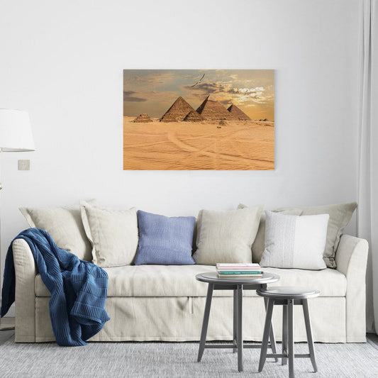Sunset with pyramids giza egypt Printed canvas wall art