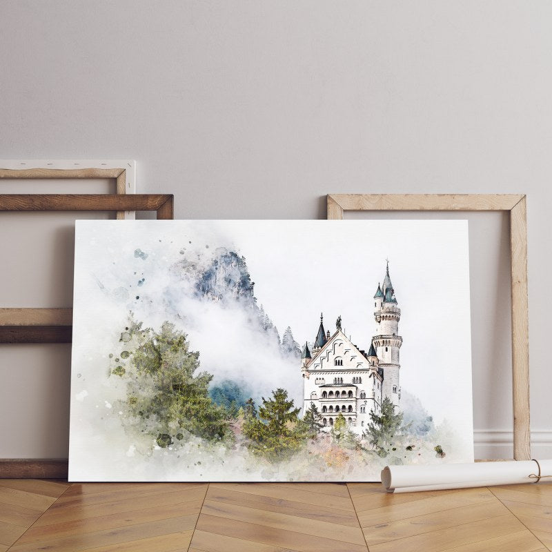 White castle in the forest printed canvas wall art