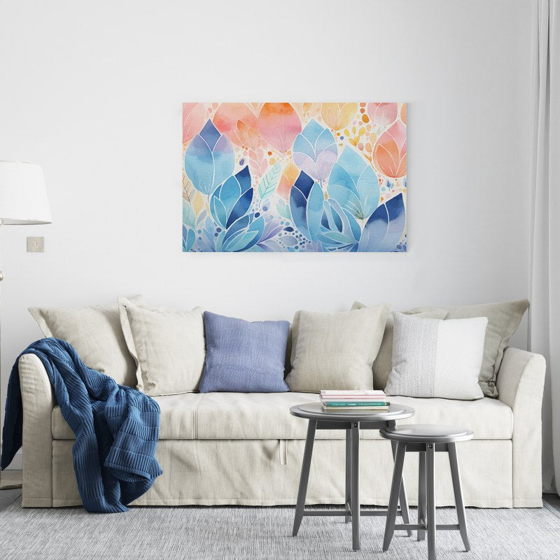 Blue and Pink colored tree leaves, printed on canvas,  .