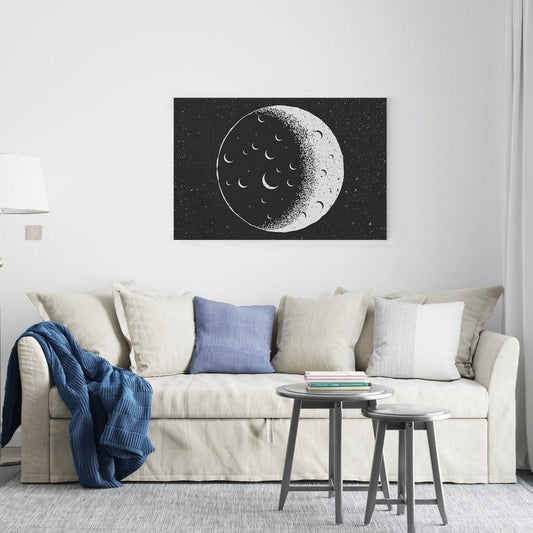 Full Moon Black And White Nighttime Printed Canvas wall art