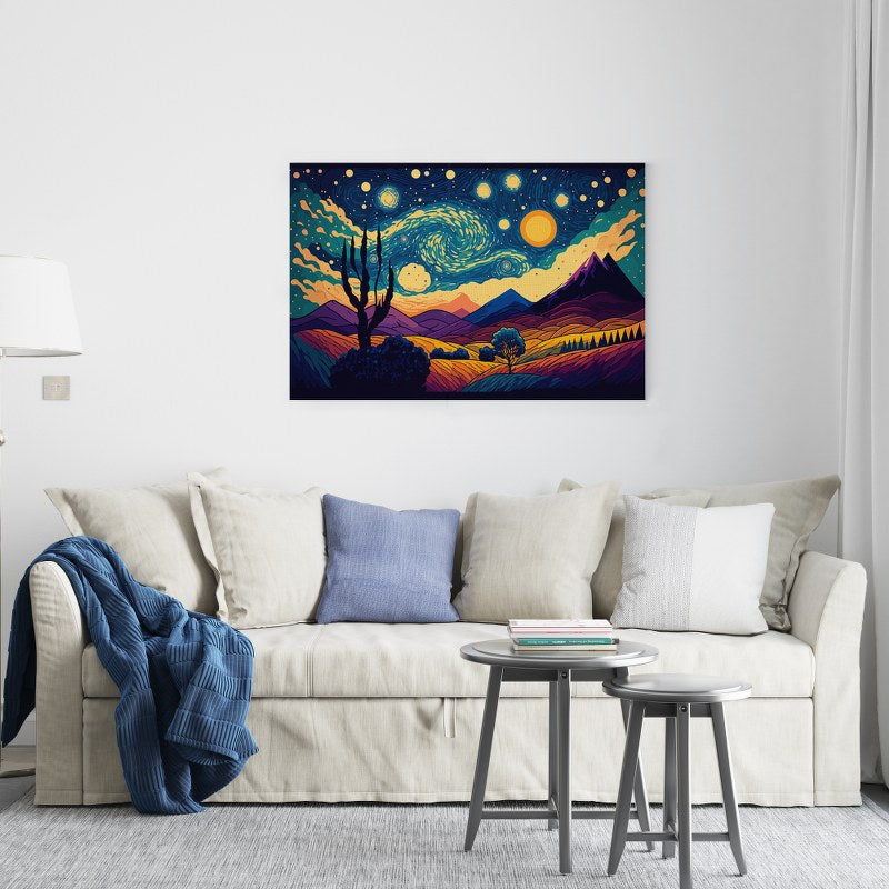 The Starry Night on western desert Printed Canvas wall art