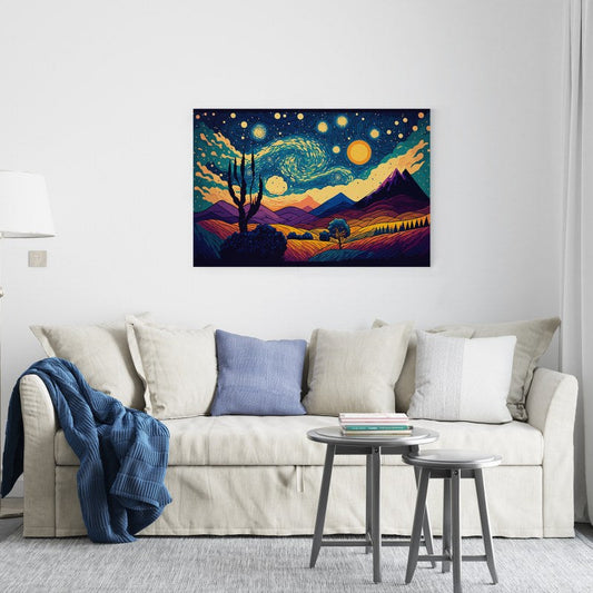 The Starry Night on western desert Printed Canvas wall art