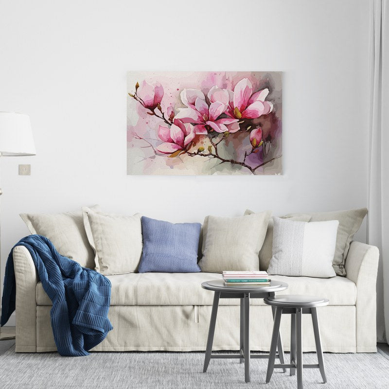 Pink Magnolia pink flowers Printed Canvas wall art