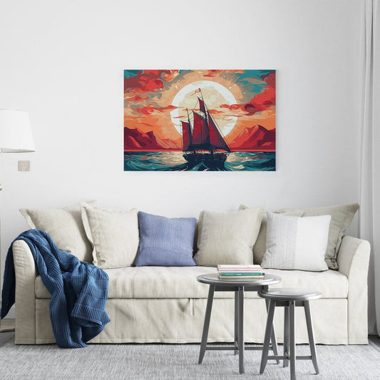 Sailing Boat With Sunset Printed canvas wall art