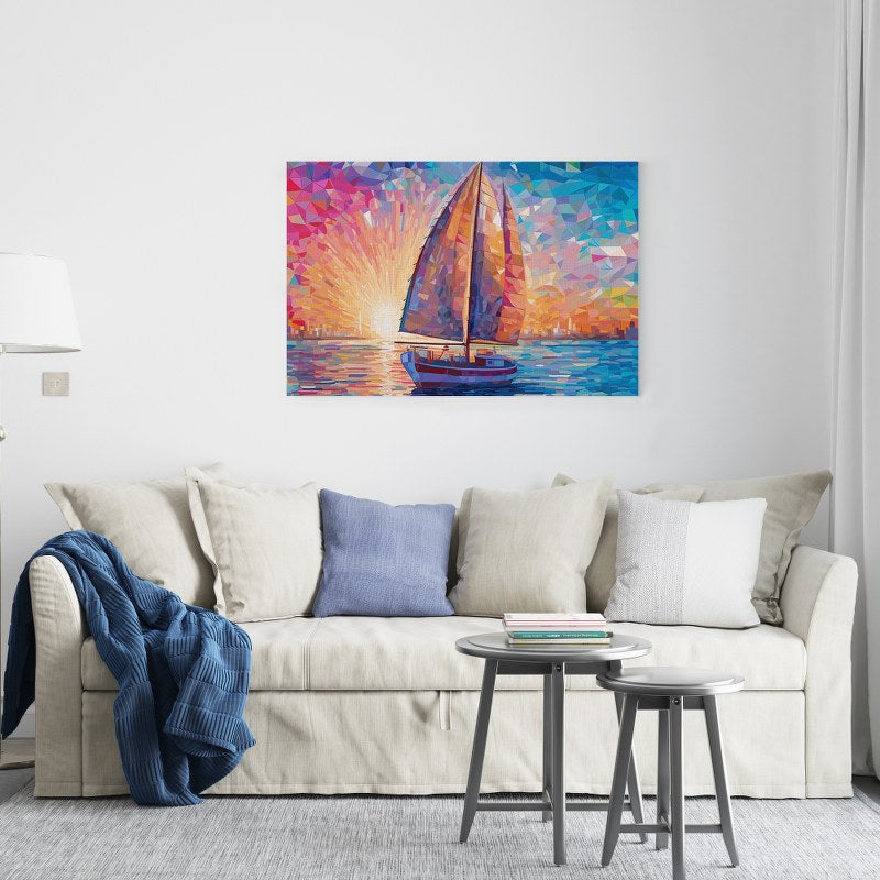 Sunset Sea Sailing Printed canvas wall art