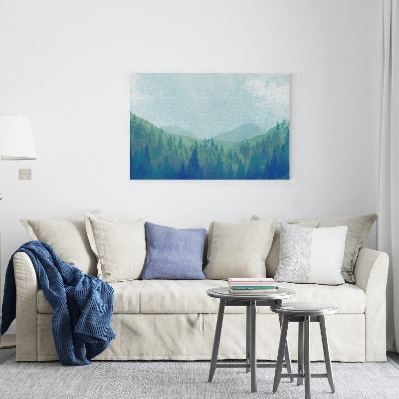Foggy Mountain Forest Landscape Printed canvas wall art