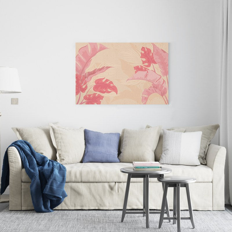 Leaves on Pink Vintage Printed canvas wall art
