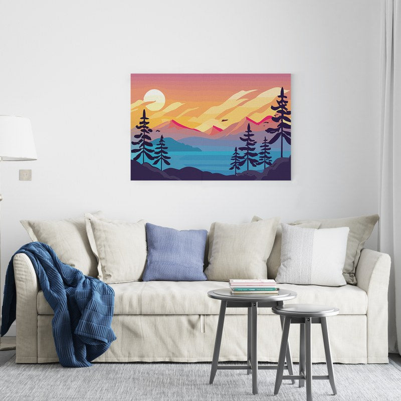 Boho Landscape Print Abstract Mountains Lake on canvas wall art