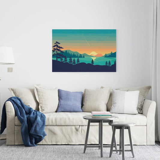 Boho Landscape Print Abstract Mountains Poster Trees Lake