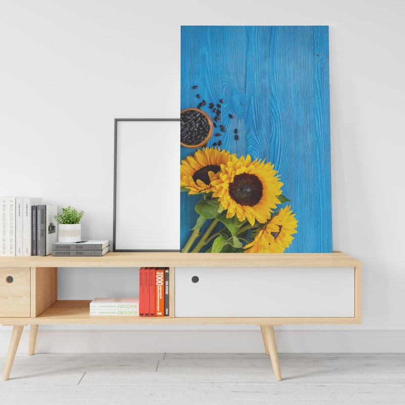 Blooming yellow sunflowers with sunflower seeds Printed canvas wall art