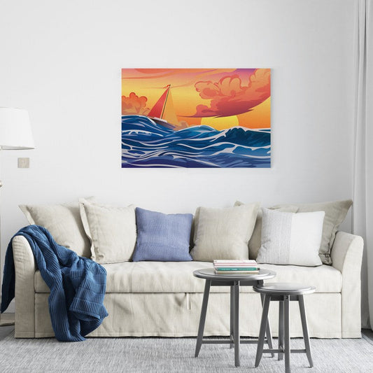Boat in stormy sea illustration Printed canvas wall art