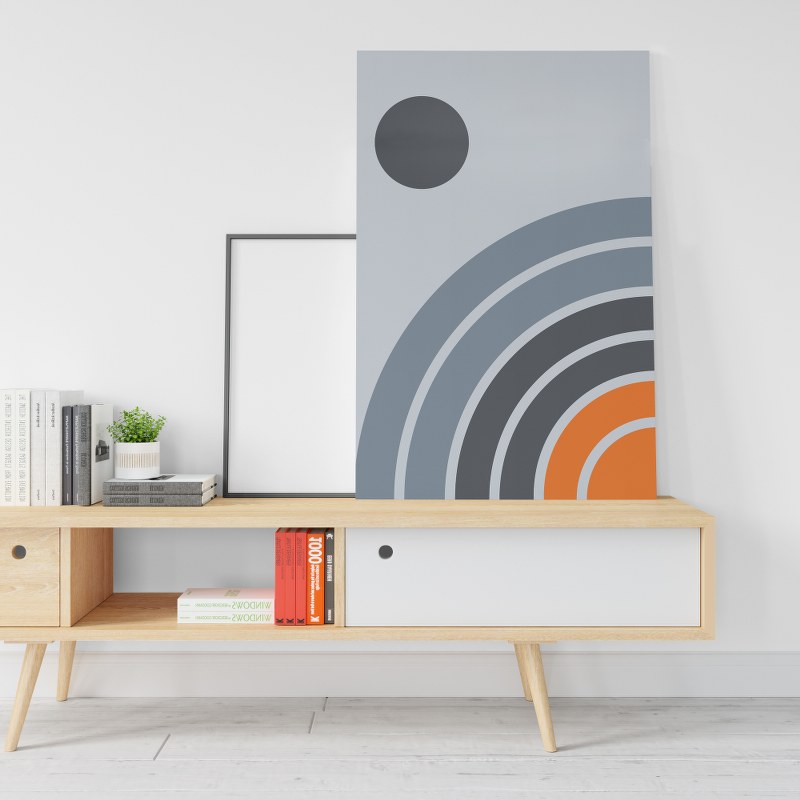 Abstract Geometric with small black circle Printed canvas wall art