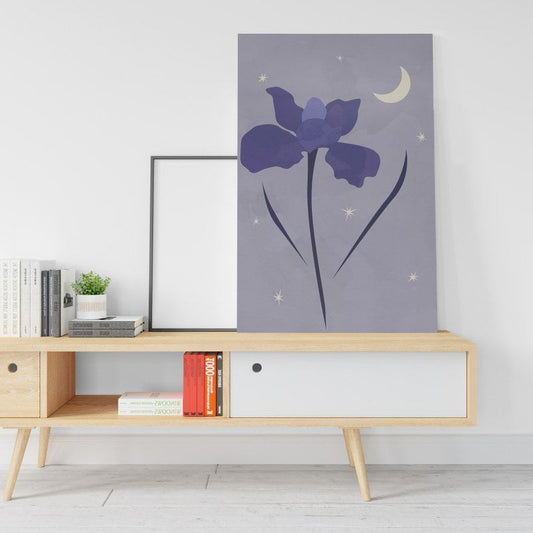 Boho poster with flowera simple minimalist iris print flowers moon and stars art on canvas