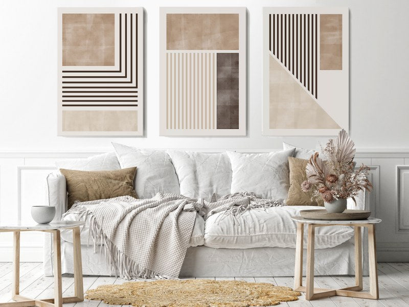 Set of Set of 3 Geometric scandinavian Minimalist Beige & Brown