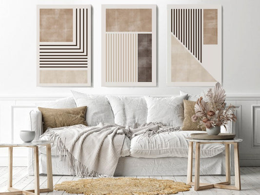 Set of Set of 3 Geometric scandinavian Minimalist Beige & Brown