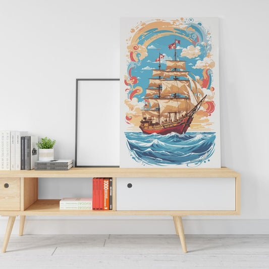 Pirate Ship Watercolor Digital Art Printed Canvas wall art