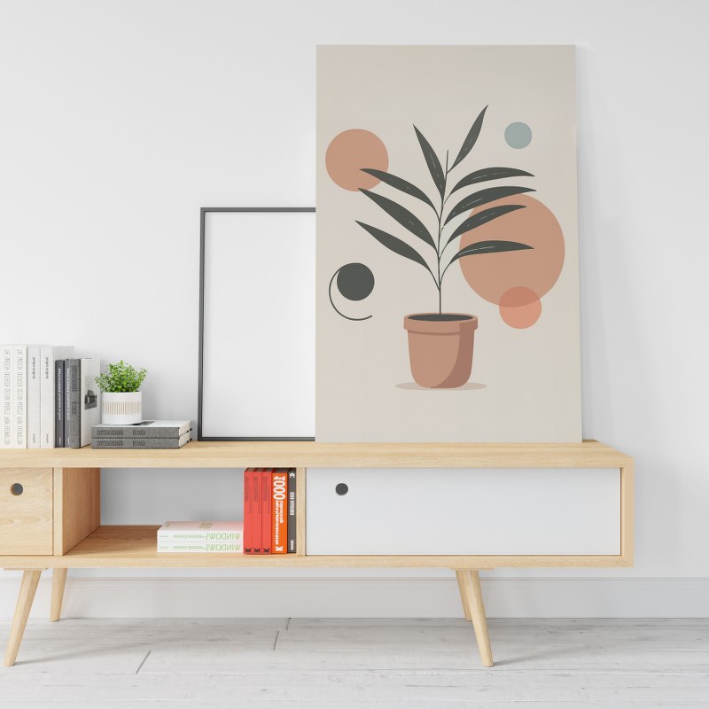 Mica Plant Pot Beige Printed Canvas wall art