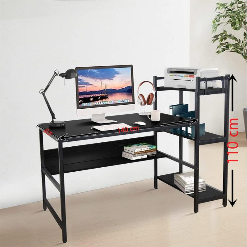Modern Wood Desk with Four Tier Storage Shelves