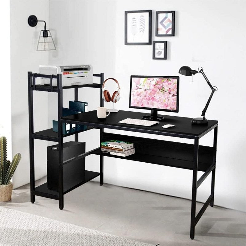 Modern Wood Desk with Four Tier Storage Shelves