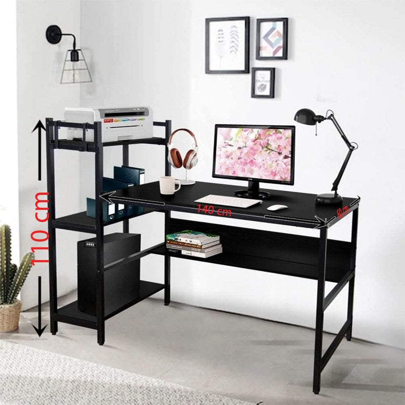 Modern Wood Desk with Four Tier Storage Shelves