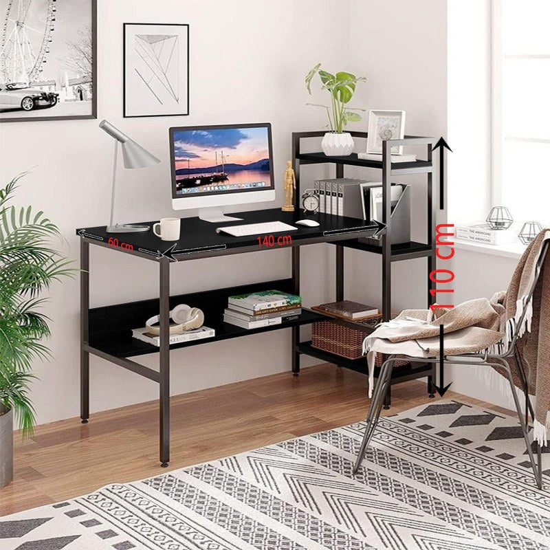 Modern Wood Desk with Four Tier Storage Shelves